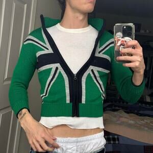 Vintage Y2K UK Union Jack Flag Sweater Youth Zip Up